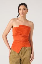 Blusa de Camurça Ombros a Mostra Laranja