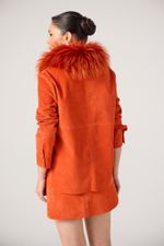 Camisa de Camurça com Pele Natural Removível Laranja