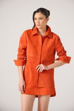 Camisa de Camurça com Pele Natural Removível Laranja