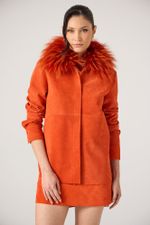 Camisa de Camurça com Pele Natural Removível Laranja