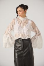 Blusa de Renda Manga Longa Branca