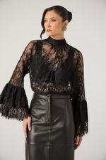 Blusa de Renda Manga Longa Preta