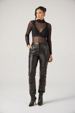 Calça Alfaiataria de Couro Preto