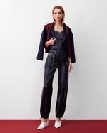 Calça de Couro Jogger com Bolsos Frontais Azul Marinho