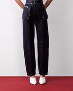 Calça de Couro Jogger com Bolsos Frontais Azul Marinho