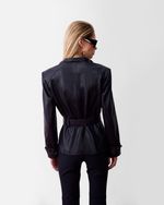 Blazer de Couro com Pele Natural Azul Marinho Italiano 
