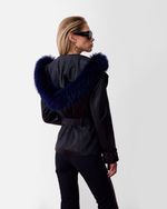 Blazer de Couro com Pele Natural Azul Marinho Italiano 