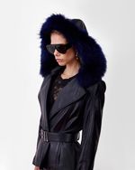 Blazer de Couro com Pele Natural Azul Marinho Italiano 
