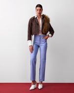 Calça de Couro Skinny Azul Claro