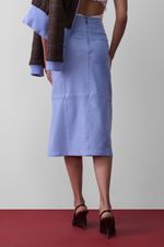 Saia de Couro Midi com Bolsos Laterais Azul Claro