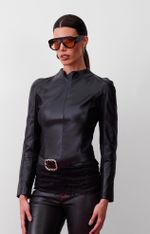 Blusa de Couro com Helanca Preto