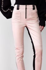 Calça de Couro Skinny com Zíper Off White e Preto