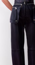 Calça de Couro Jogger com Bolsos Frontais Azul Marinho