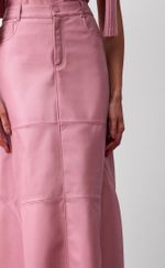 Saia de Couro Midi Rosa 