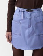 Mini Saia de Couro com Bolsos Laterais Azul Claro