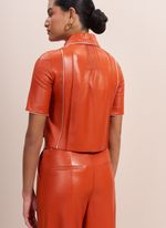 Camisa de Couro Laranja com Viés Rosa Claro