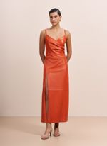 Vestido de Couro Transpassado Laranja
