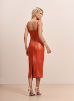 Vestido de Couro com Frente de Python Laranja
