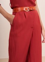 Calça de Tecido Plano com Detalhes de Couro Laranja