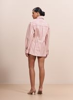 Camisa de Couro Listrado Rosa e Off-white com Bolsos Laterais