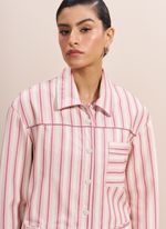 Camisa de Couro Listrado Rosa e Off-white com Bolsos Laterais