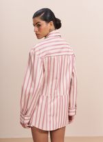Camisa de Couro Listrado Rosa e Off-white com Bolsos Laterais