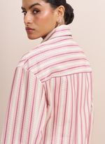 Camisa de Couro Listrado Rosa e Off-white com Bolsos Laterais