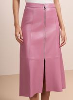 Saia de Couro Midi com Zíper Rosa