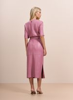 Vestido de Couro Midi com Cinto Rosa