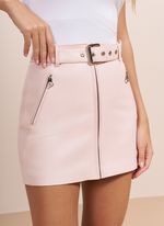 Mini Saia de Couro com cinto rosa claro