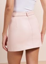 Mini Saia de Couro com cinto rosa claro