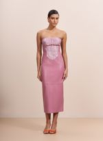Vestido de Couro com Frente de Python Rosa