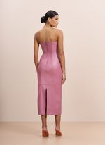 Vestido de Couro com Frente de Python Rosa