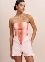 Corset em couro com frente em python rosa claro com zíper