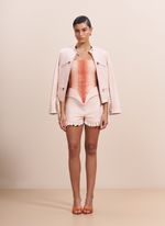 Corset em couro com frente em python rosa claro com zíper