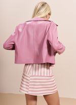 Casaco de Couro Mini Trench Coat Rosa
