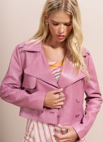 Casaco de Couro Mini Trench Coat Rosa