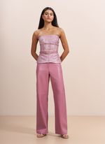 Calça de Couro Pantalona Rosa