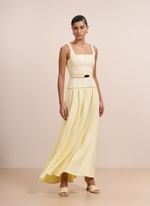 Vestido de Couro e Tecido Plano Amarelo