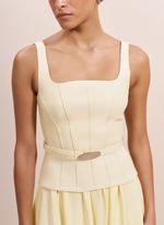 Vestido de Couro e Tecido Plano Amarelo