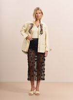 Camisa de Couro com Bolsos Laterais Amarela e Viés Rosa Claro