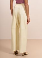 Calça de Couro Pantalona com Elástico no Cós Amarela