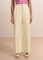 Calça de Couro Pantalona com Elástico no Cós Amarela