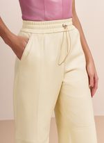 Calça de Couro Pantalona com Elástico no Cós Amarela