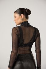 Blusa de Tule Preta com Fios Prata