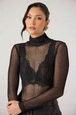 Blusa de Tule Preta com Fios Prata