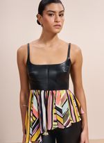 Blusa de Couro Preta com Lenço de Seda