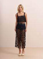 Top de Organza com Flores de Couro Preto