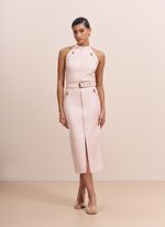 Blusa de Couro com Detalhe em Zíper Rosa Claro