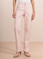 Calça de Couro Reta Rosa Claro